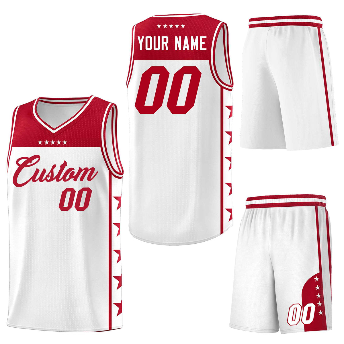 Custom White Red Personalized Star Pattern Sports Uniform Basketball Jersey