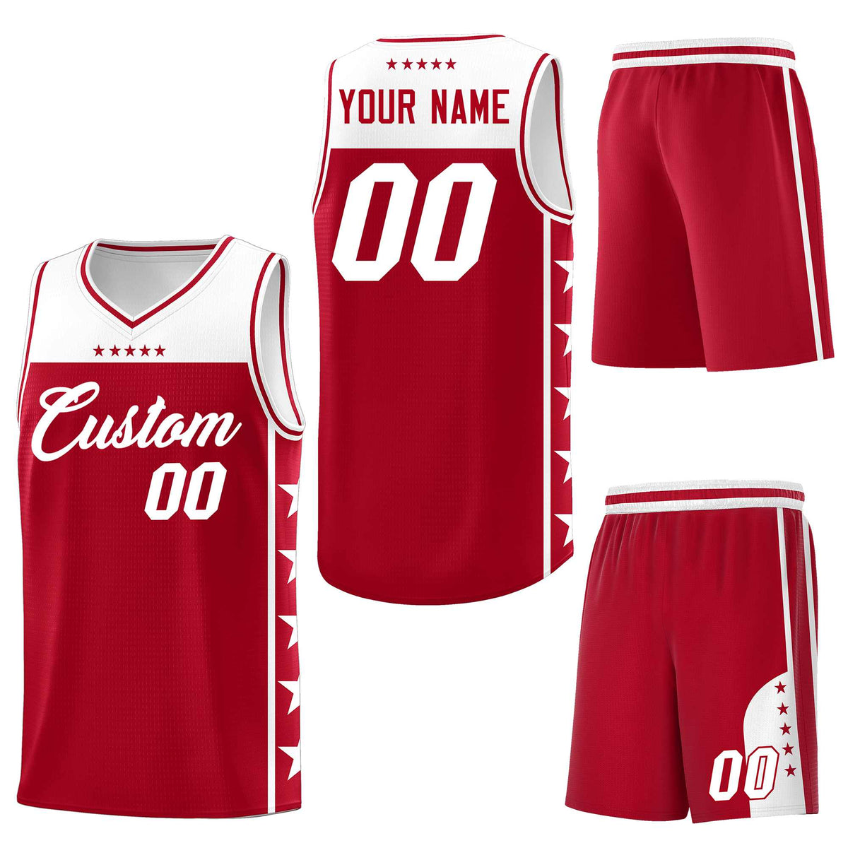 Custom Red White Personalized Star Pattern Sports Uniform Basketball Jersey