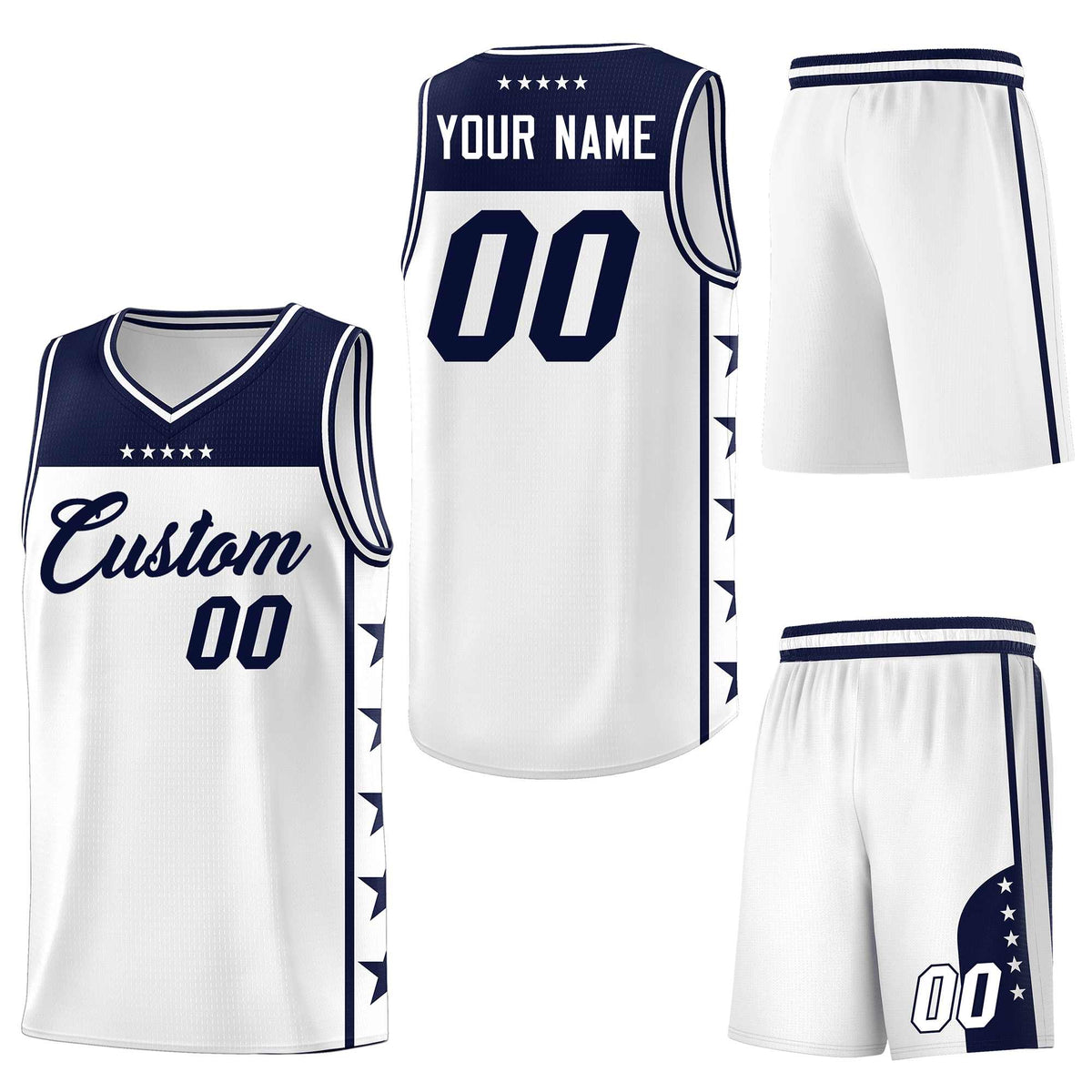 Custom White Navy Personalized Star Pattern Sports Uniform Basketball Jersey