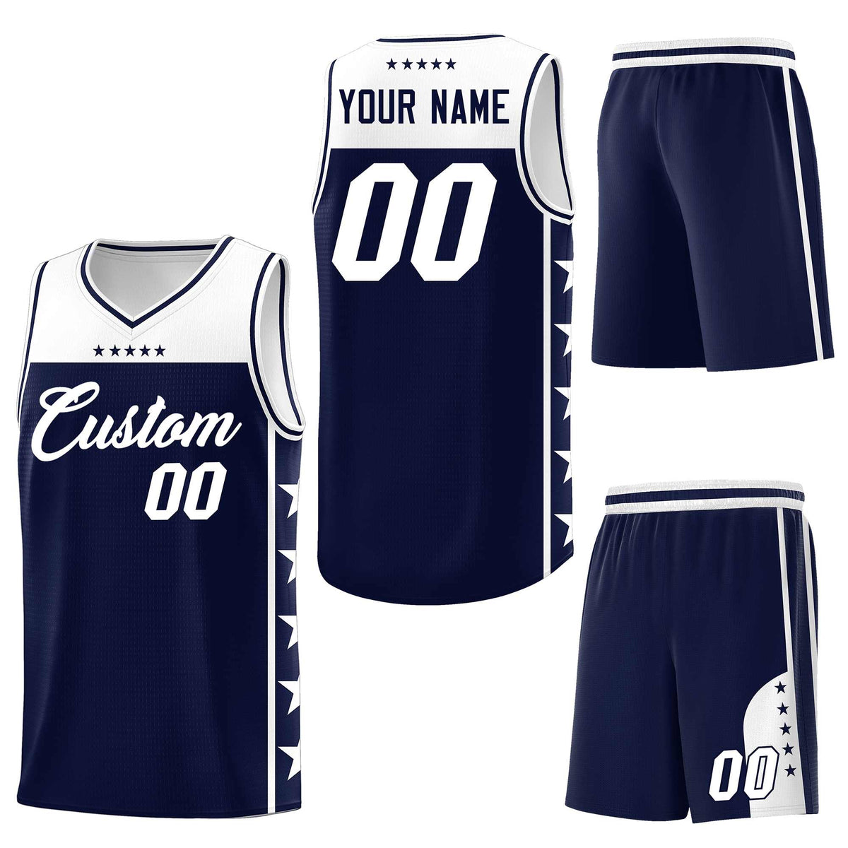 Custom Navy White Personalized Star Pattern Sports Uniform Basketball Jersey