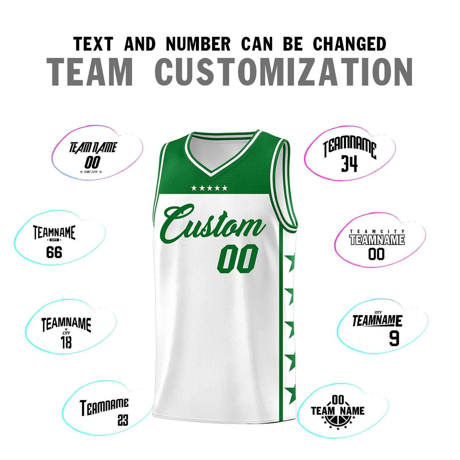 Custom White Kelly Green Color Block Sets Sports Uniform Basketball Jersey