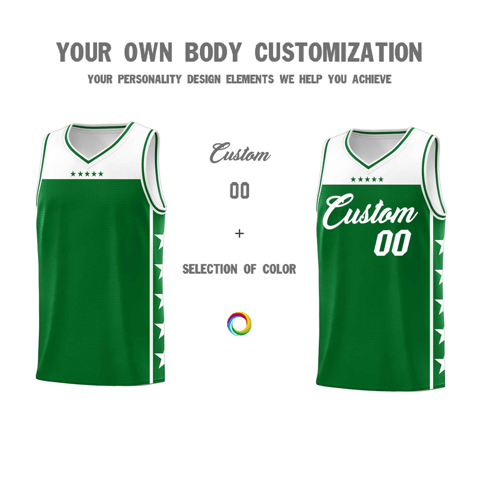 Custom Kelly Green White Color Block Sets Sports Uniform Basketball Jersey