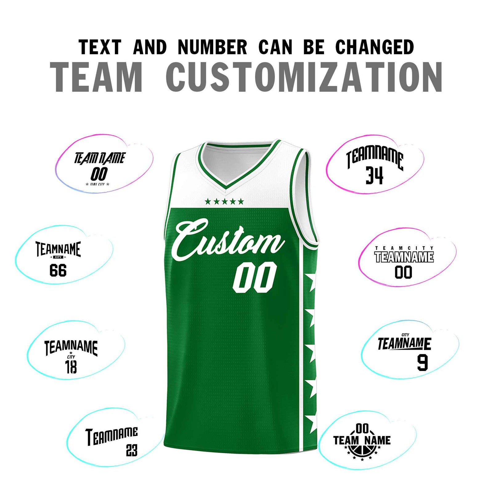 Custom Kelly Green White Color Block Sets Sports Uniform Basketball Jersey