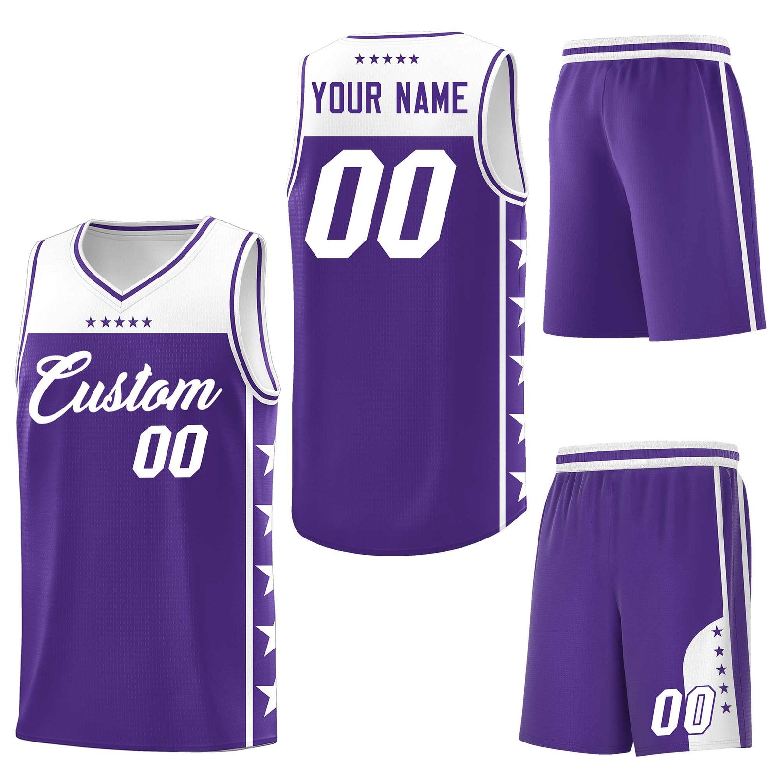 Custom Purple White Personalized Star Pattern Sports Uniform Basketball Jersey