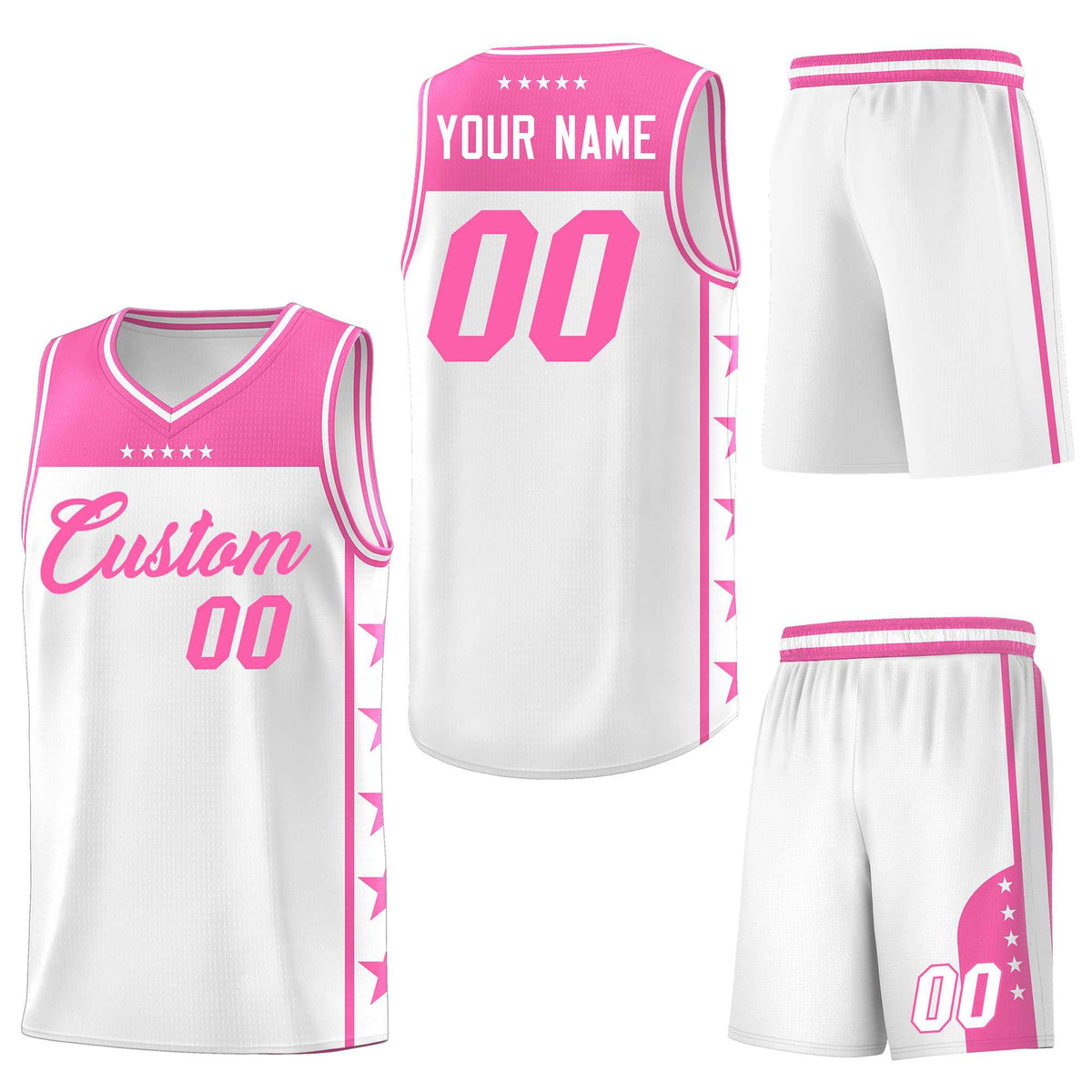Custom White Pink Personalized Star Pattern Sports Uniform Basketball Jersey