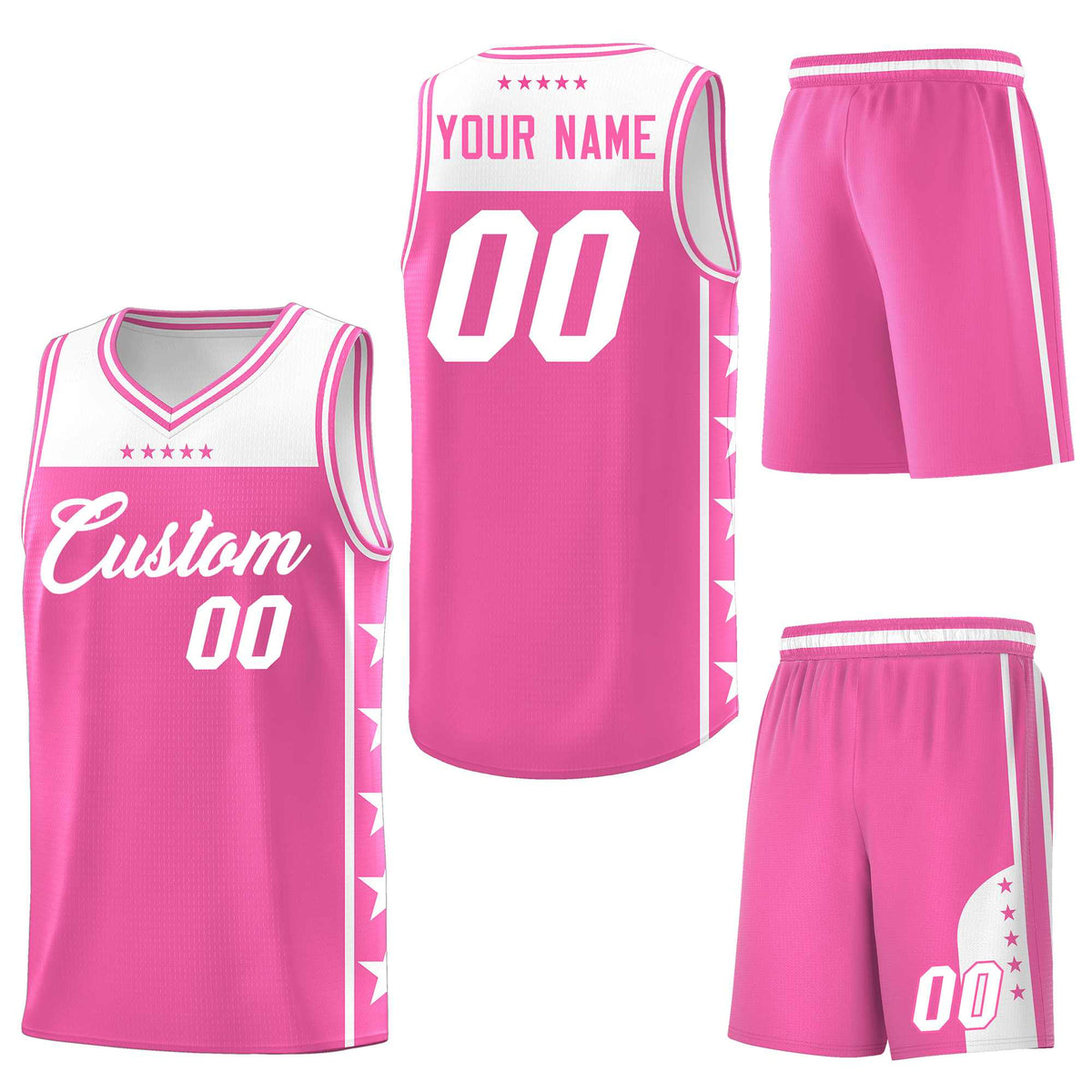 Custom Pink White Personalized Star Pattern Sports Uniform Basketball Jersey