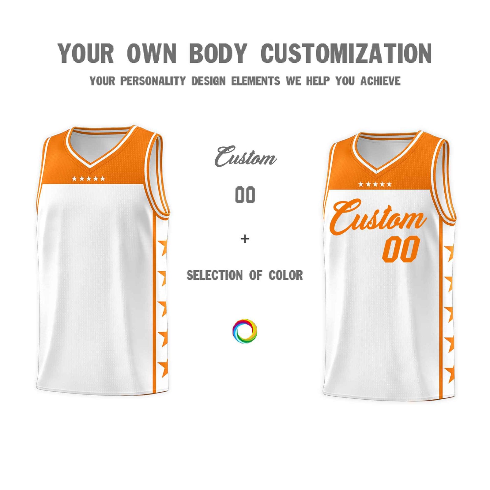 Custom White Orange Color Block Sets Sports Uniform Basketball Jersey