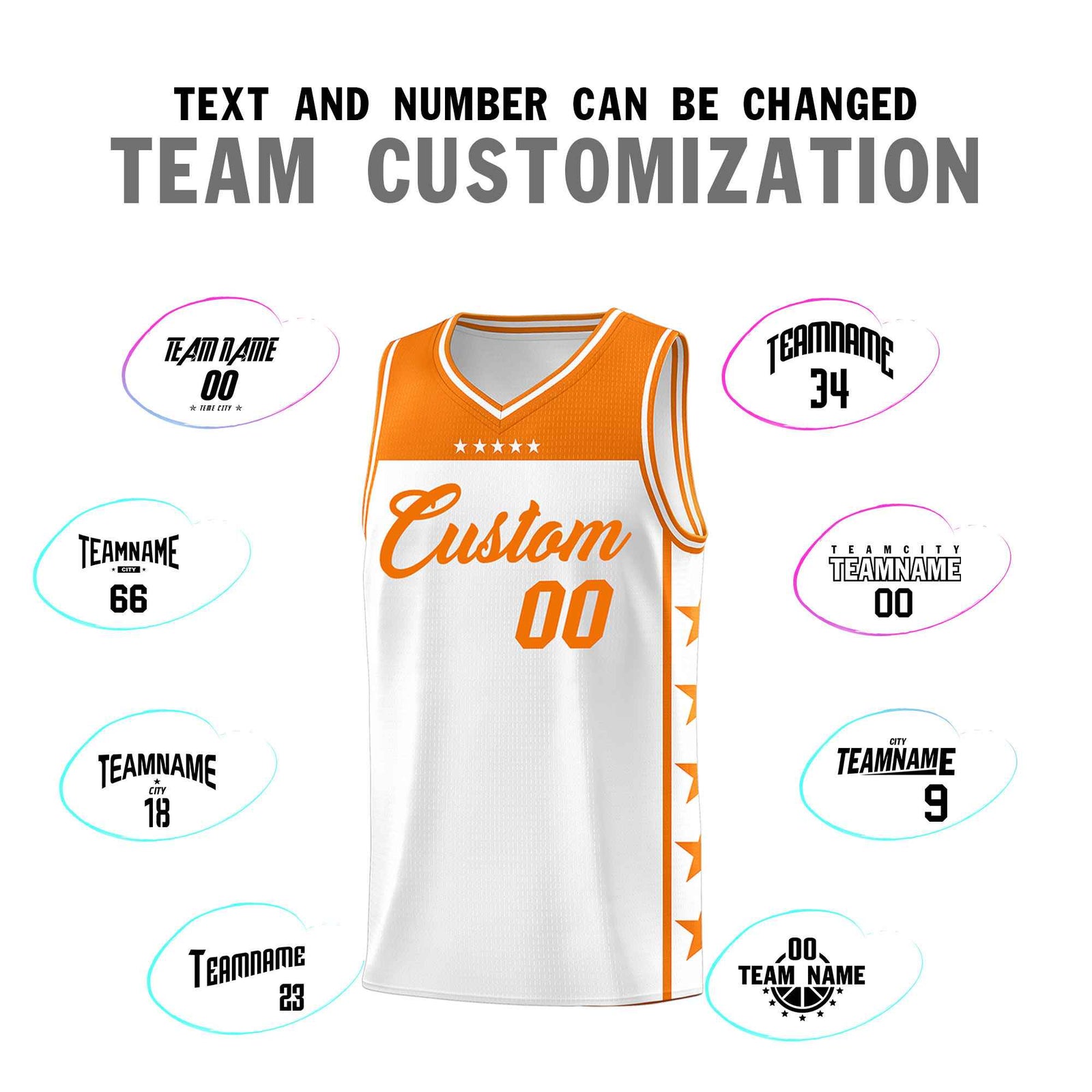 Custom White Orange Color Block Sets Sports Uniform Basketball Jersey