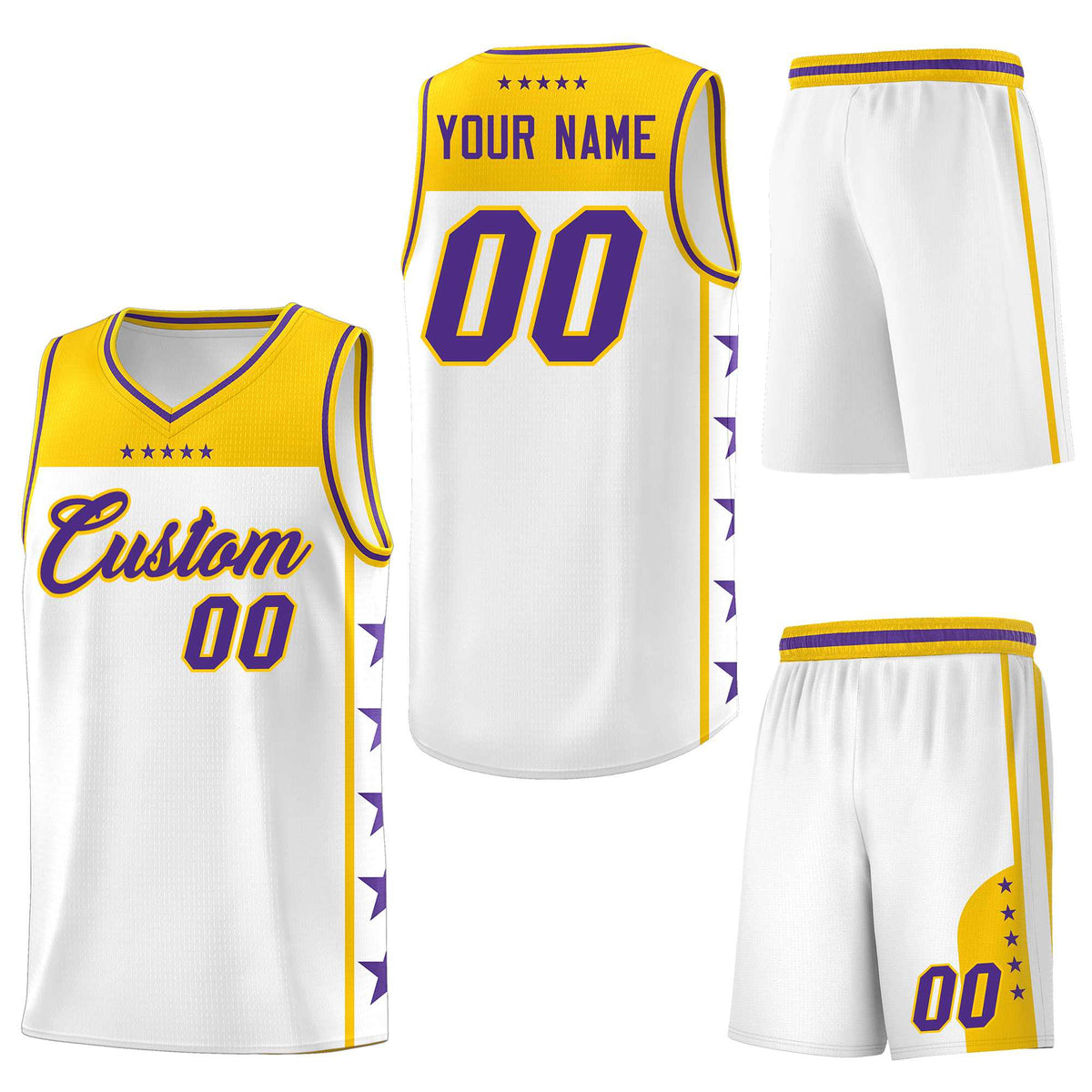 Custom White Purple Personalized Star Pattern Sports Uniform Basketball Jersey