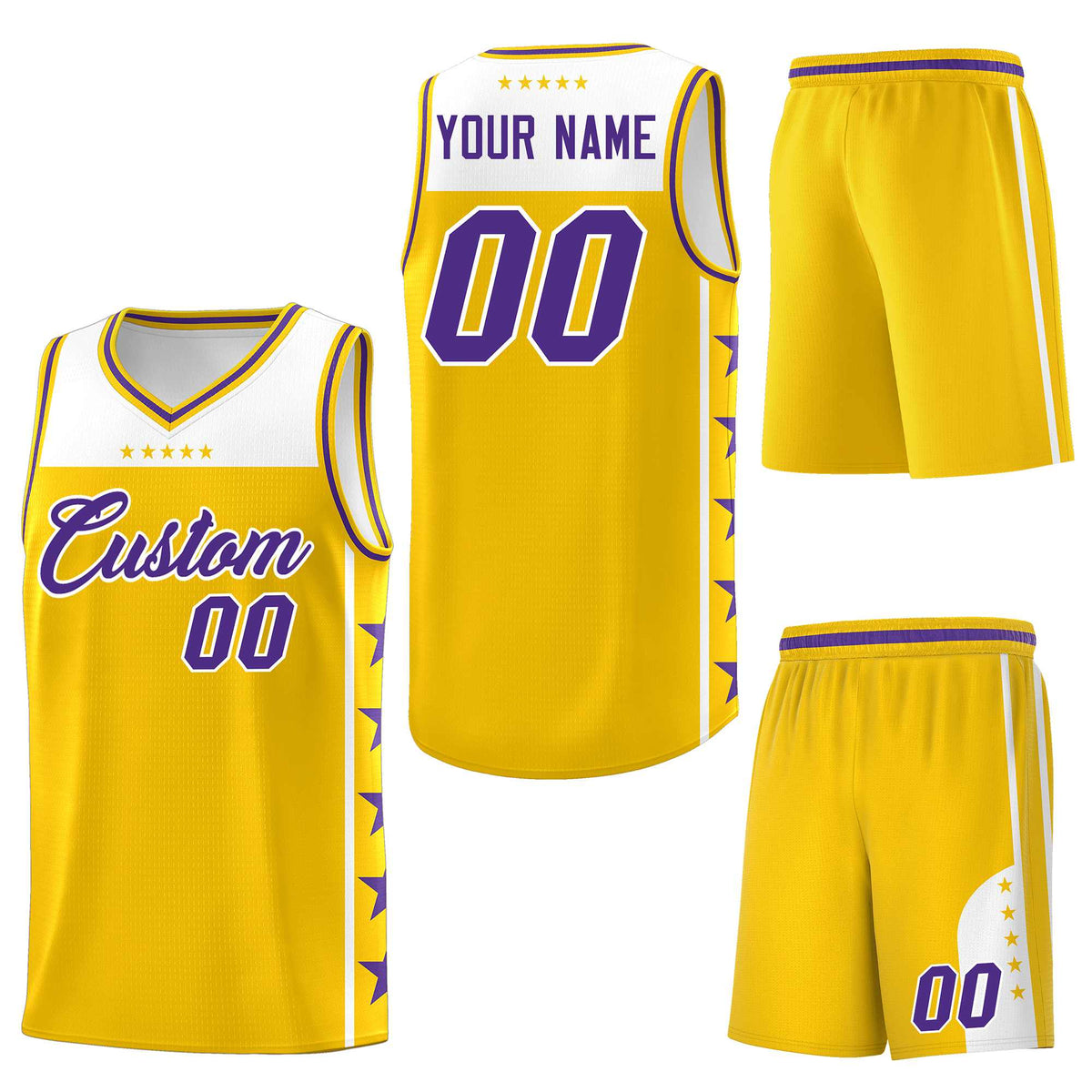Custom Gold Purple Personalized Star Pattern Sports Uniform Basketball Jersey