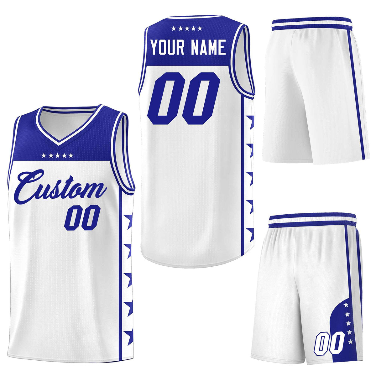 Custom White Royal Personalized Star Pattern Sports Uniform Basketball Jersey