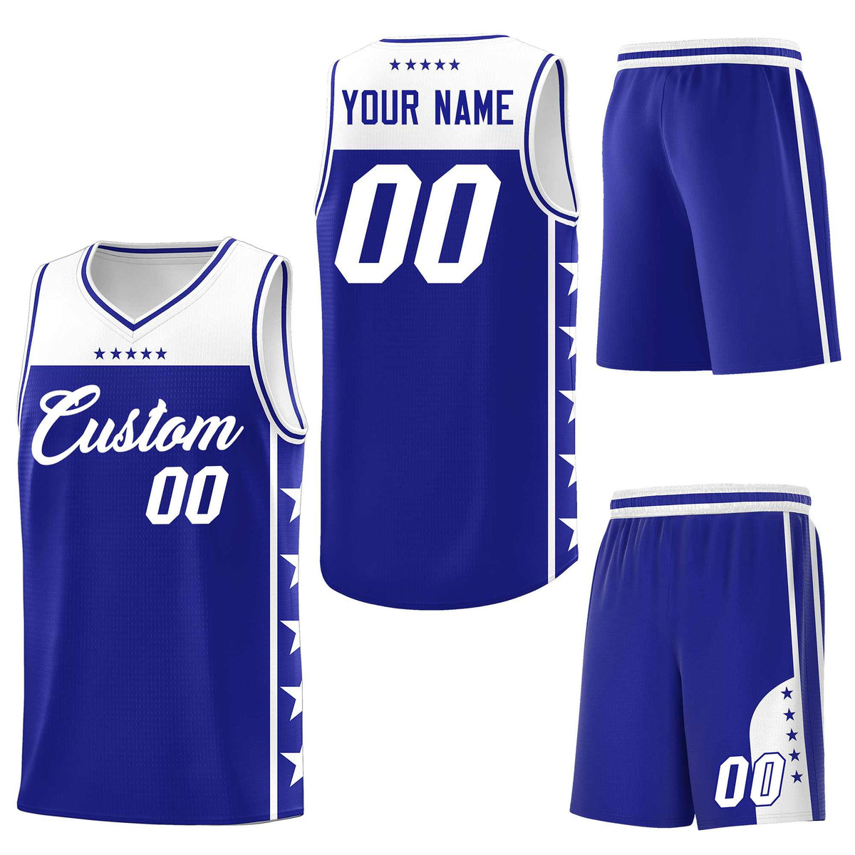 Custom Royal White Personalized Star Pattern Sports Uniform Basketball Jersey