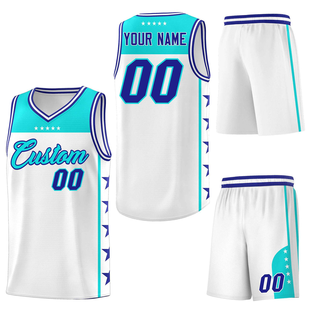 Custom White Sky Blue Personalized Star Pattern Sports Uniform Basketball Jersey