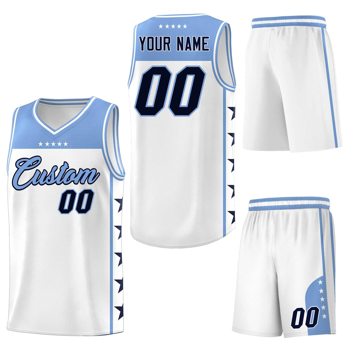 Custom White Light Blue Personalized Star Pattern Sports Uniform Basketball Jersey