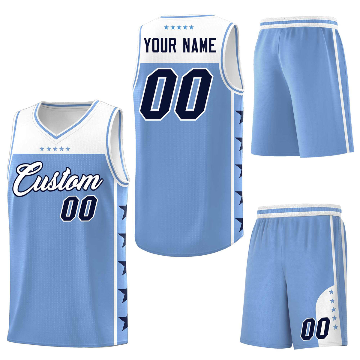 Custom Light Blue White Personalized Star Pattern Sports Uniform Basketball Jersey