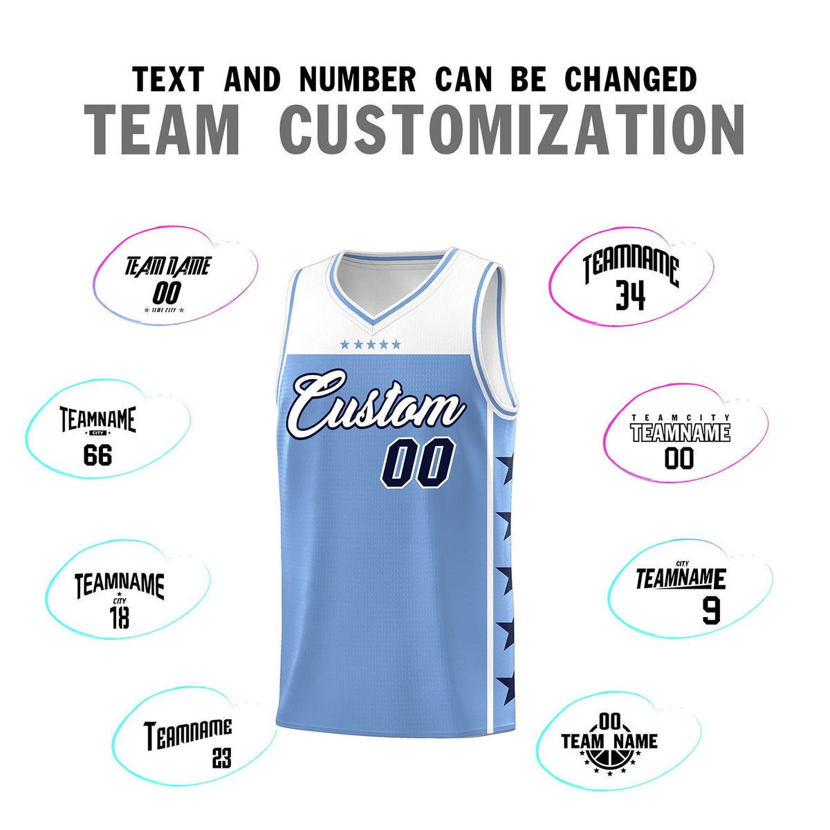Custom Light Blue White Color Block Sets Sports Uniform Basketball Jersey