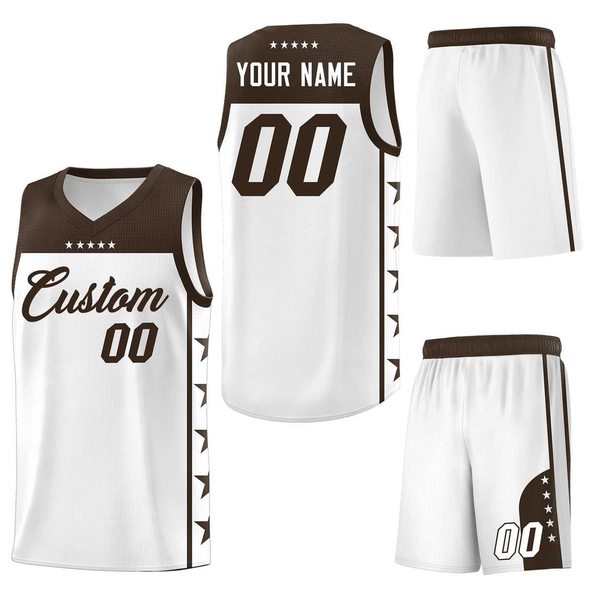 Custom White Brown Personalized Star Pattern Sports Uniform Basketball Jersey