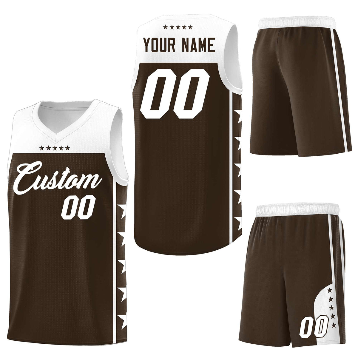 Custom Brown White Personalized Star Pattern Sports Uniform Basketball Jersey