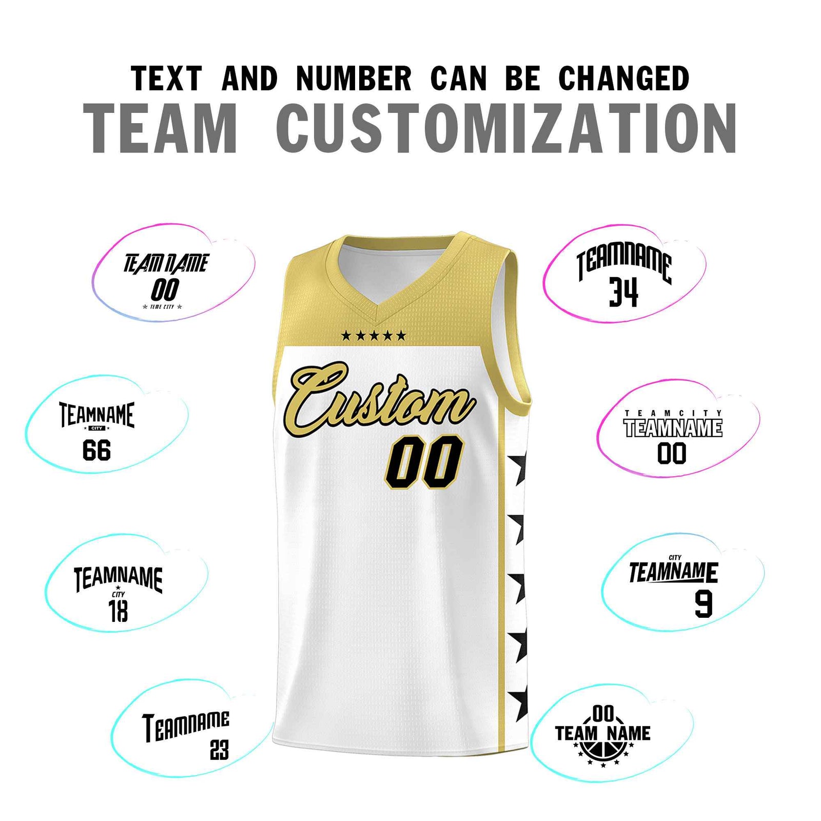 Custom White Old Gold Color Block Sets Sports Uniform Basketball Jersey