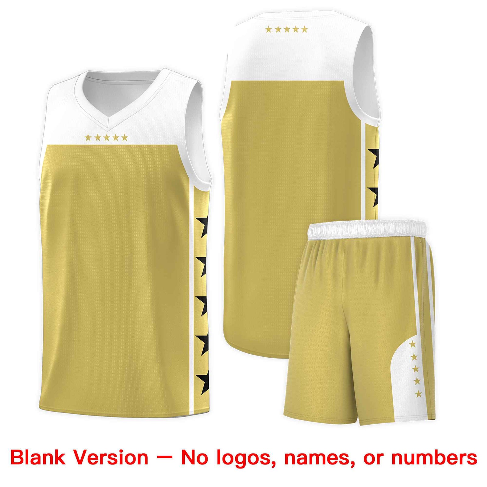 Custom Old Gold White Color Block Sets Sports Uniform Basketball Jersey