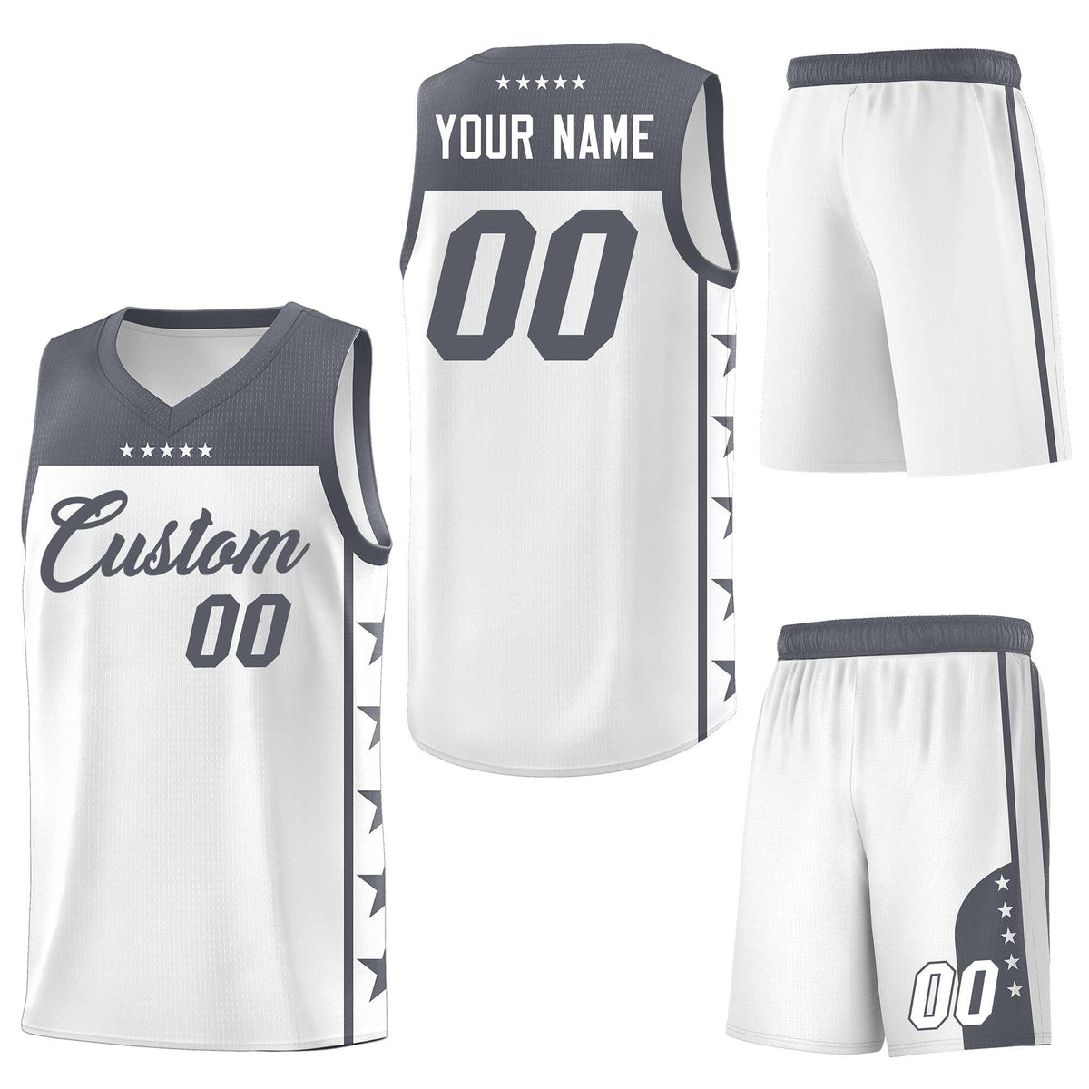 Custom White Dark Gray Personalized Star Pattern Sports Uniform Basketball Jersey