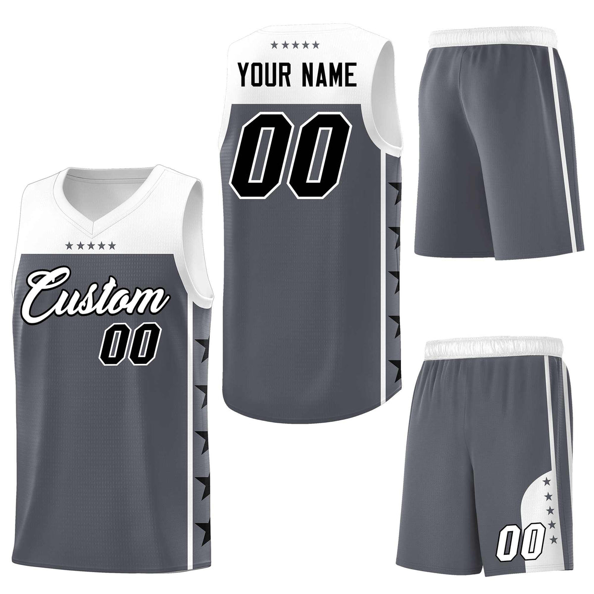 Custom Dark Gray White Personalized Star Pattern Sports Uniform Basketball Jersey