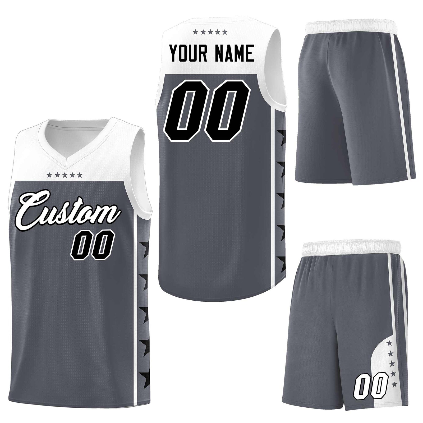 Custom Dark Gray White Personalized Star Pattern Sports Uniform Basketball Jersey