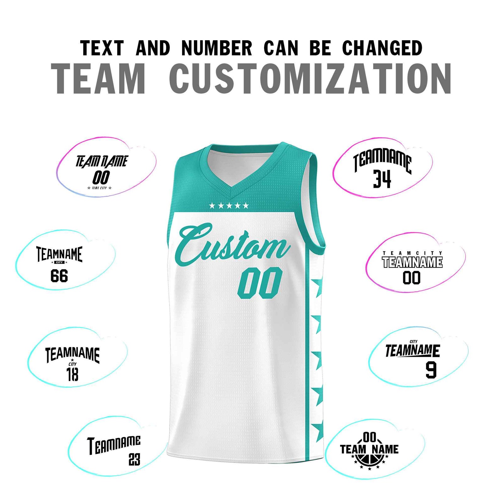 Custom White Aqua Color Block Sets Sports Uniform Basketball Jersey