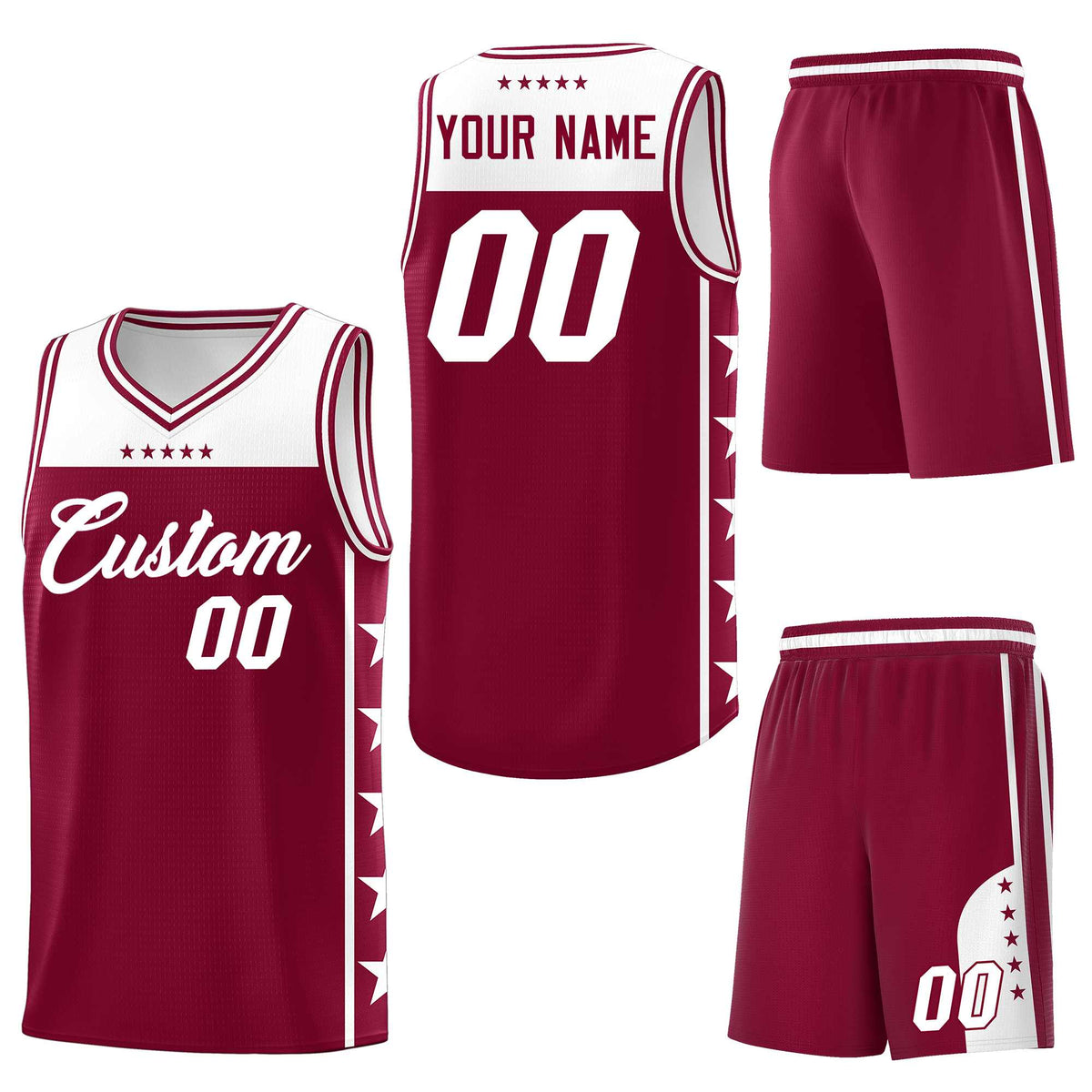 Custom Crimson White Personalized Star Pattern Sports Uniform Basketball Jersey