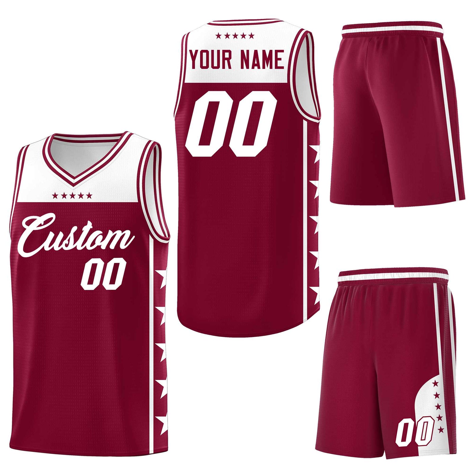 Custom Crimson White Personalized Star Pattern Sports Uniform Basketball Jersey