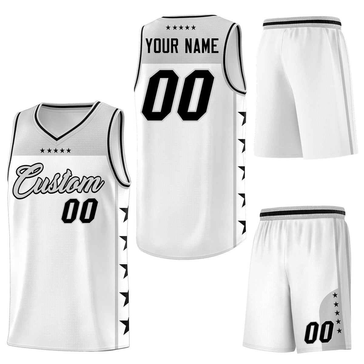 Custom White Gray Personalized Star Pattern Sports Uniform Basketball Jersey