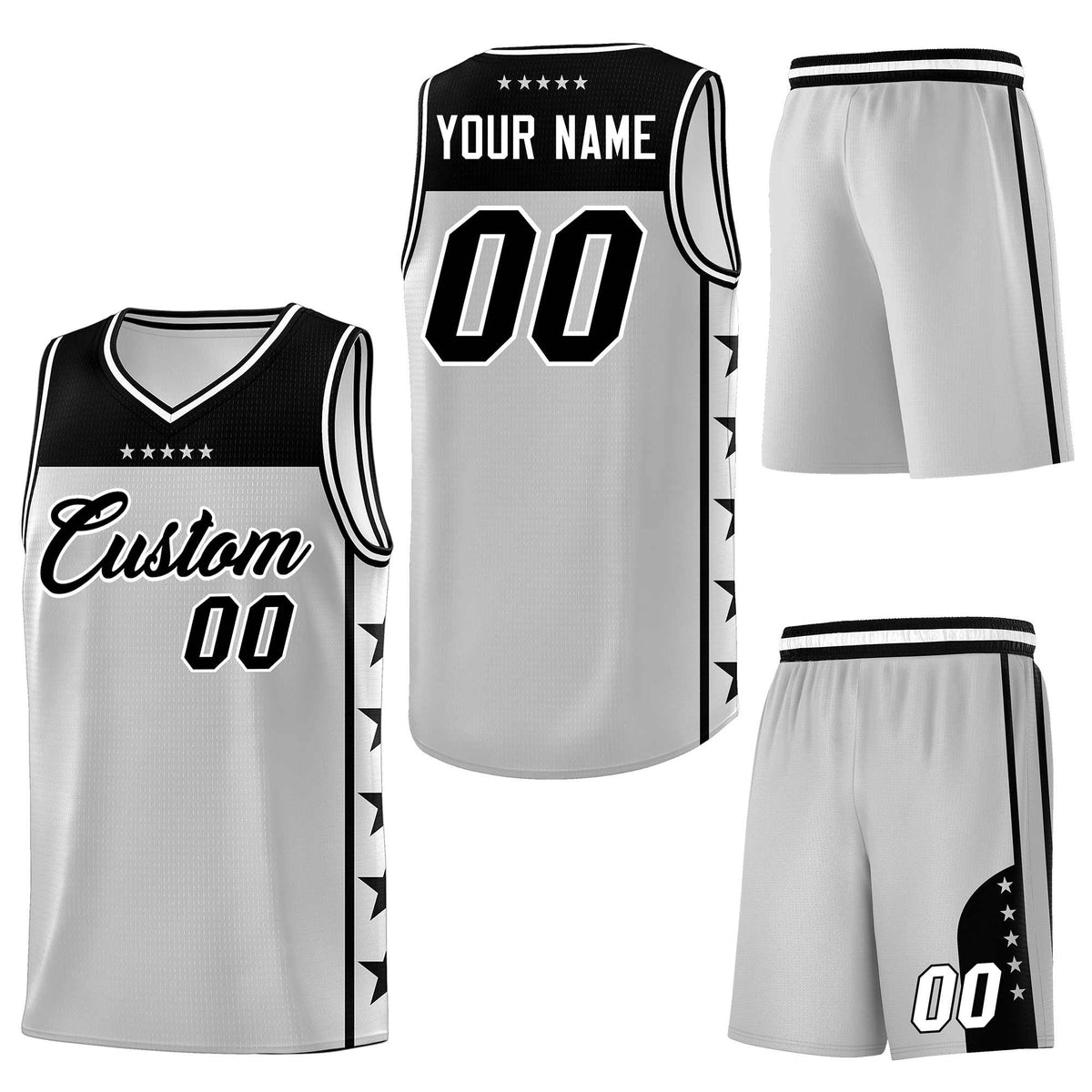 Custom Gray Black Personalized Star Pattern Sports Uniform Basketball Jersey