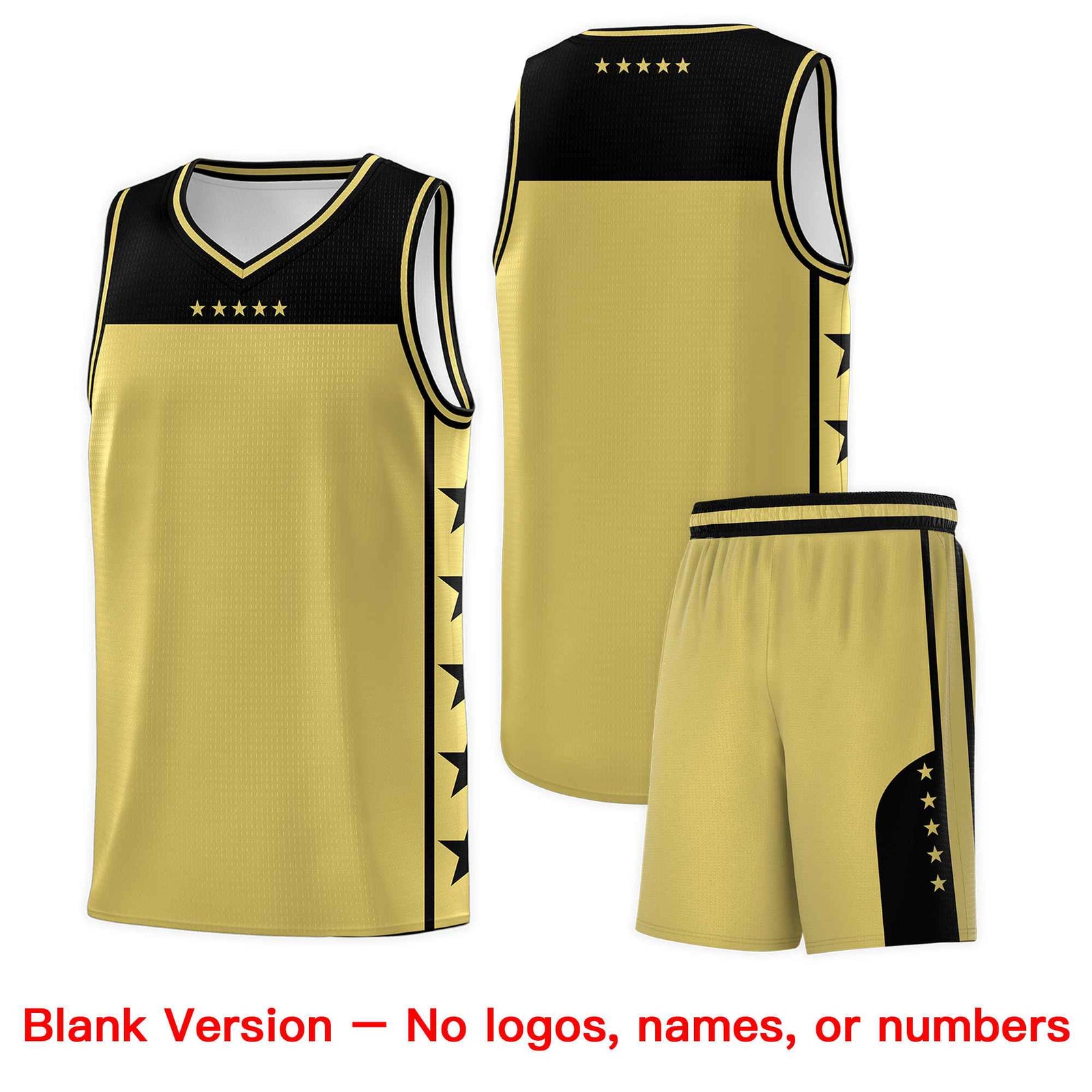 Custom Old Gold Black Color Block Sets Sports Uniform Basketball Jersey