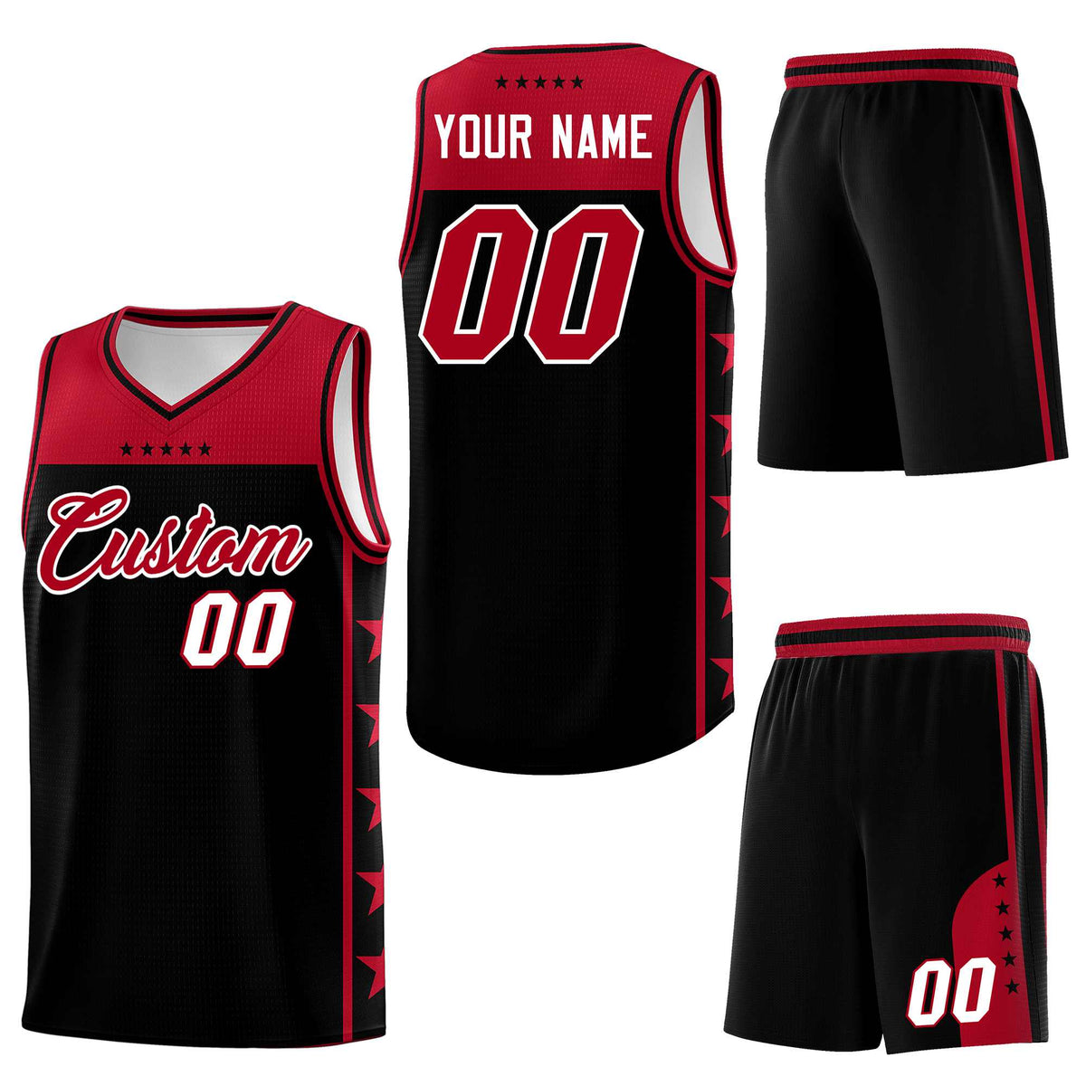 Custom Black Red Personalized Star Pattern Sports Uniform Basketball Jersey