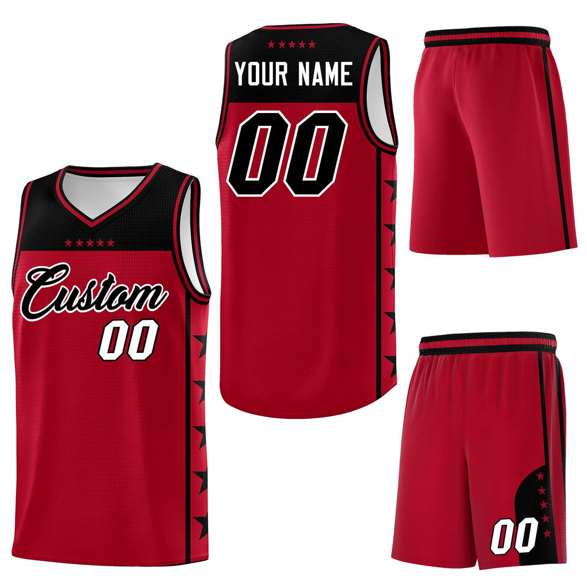 Custom Red Black Personalized Star Pattern Sports Uniform Basketball Jersey