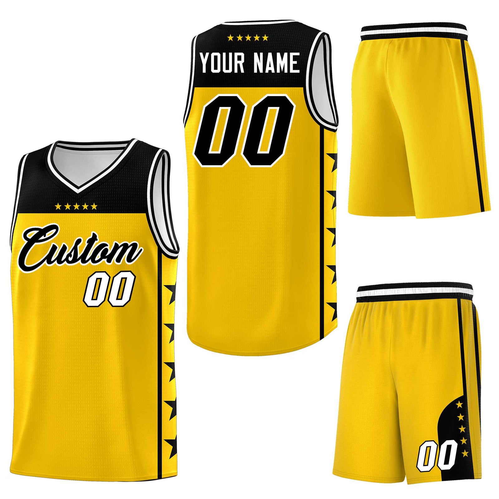 Custom Gold Black Personalized Star Pattern Sports Uniform Basketball Jersey