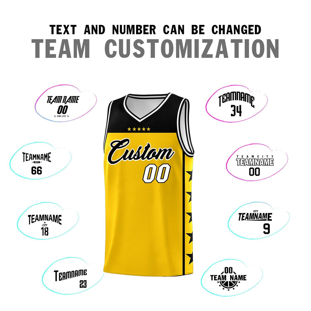 Custom Gold Black Color Block Sets Sports Uniform Basketball Jersey