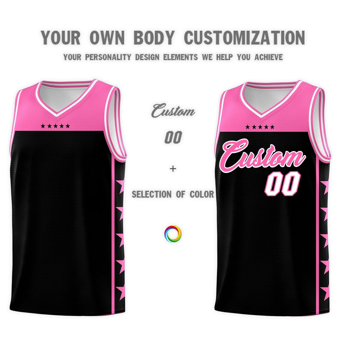 Custom Black Pink Color Block Sets Sports Uniform Basketball Jersey