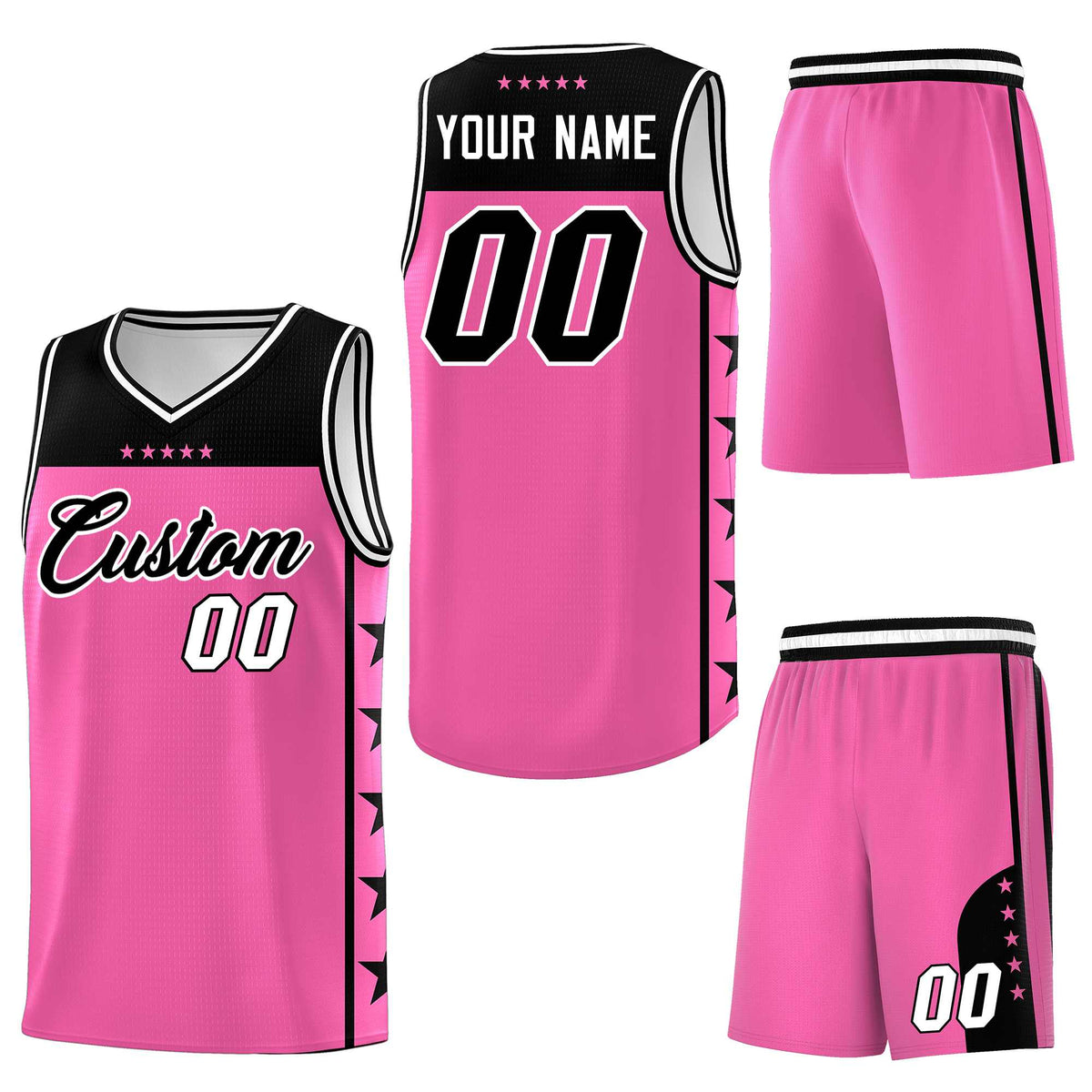 Custom Pink Black Personalized Star Pattern Sports Uniform Basketball Jersey