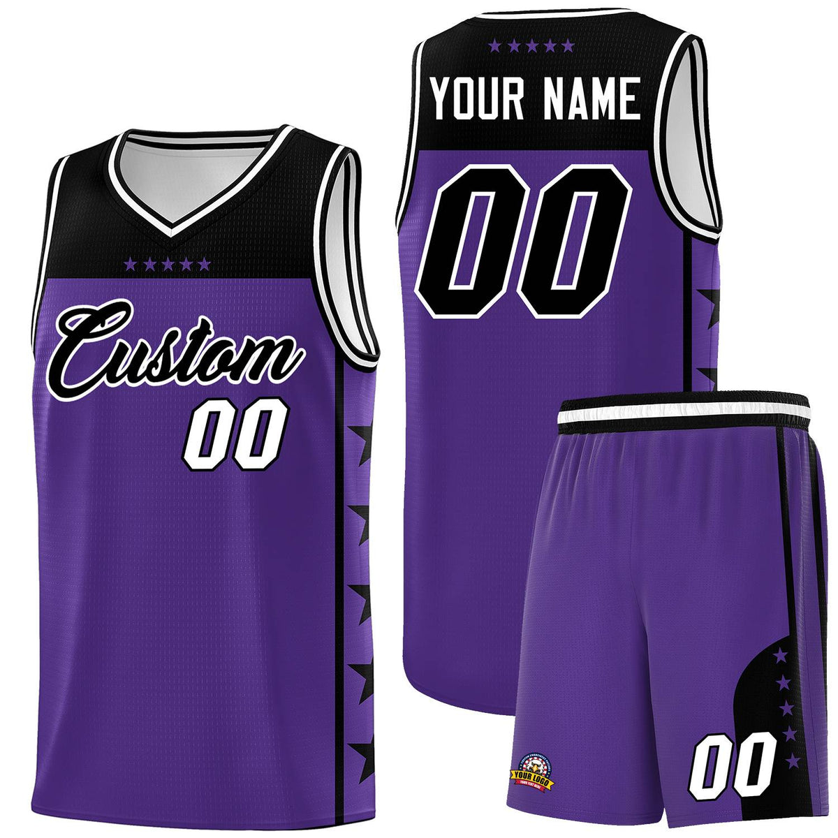 Custom Purple Black Color Block Sets Sports Uniform Basketball Jersey