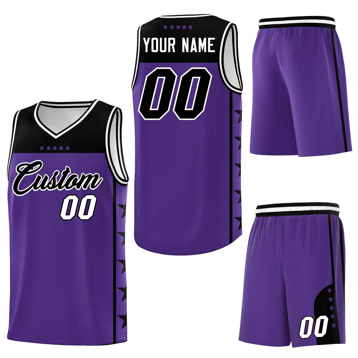 Custom Purple Black Personalized Star Pattern Sports Uniform Basketball Jersey