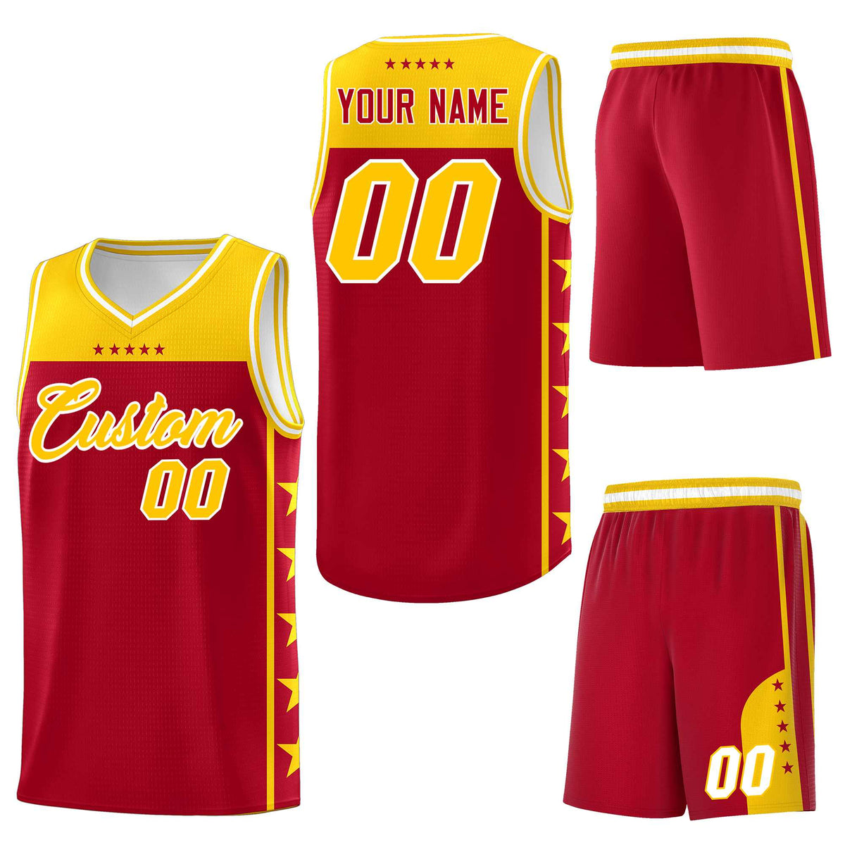 Custom Red Yellow Personalized Star Pattern Sports Uniform Basketball Jersey
