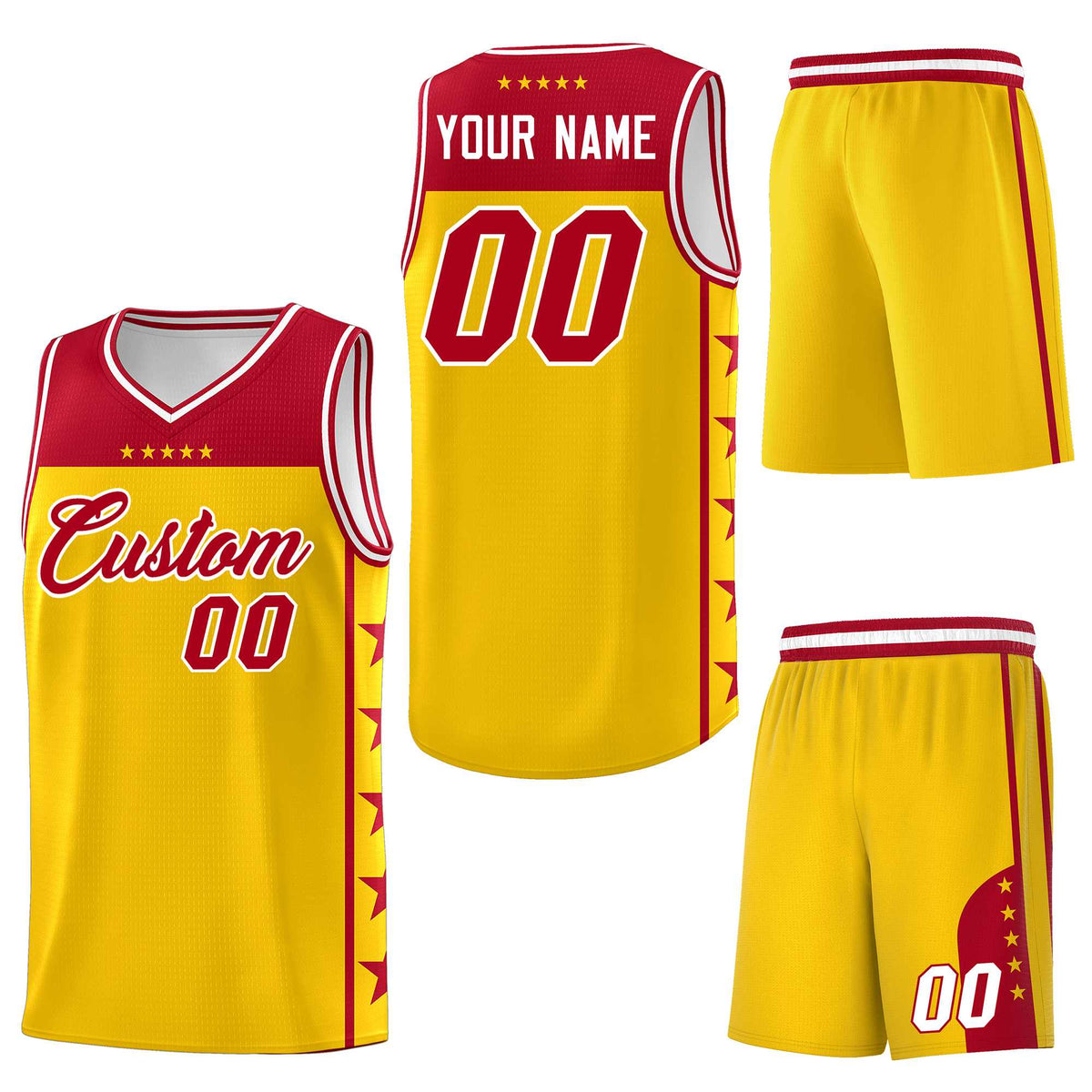 Custom Gold Red Personalized Star Pattern Sports Uniform Basketball Jersey
