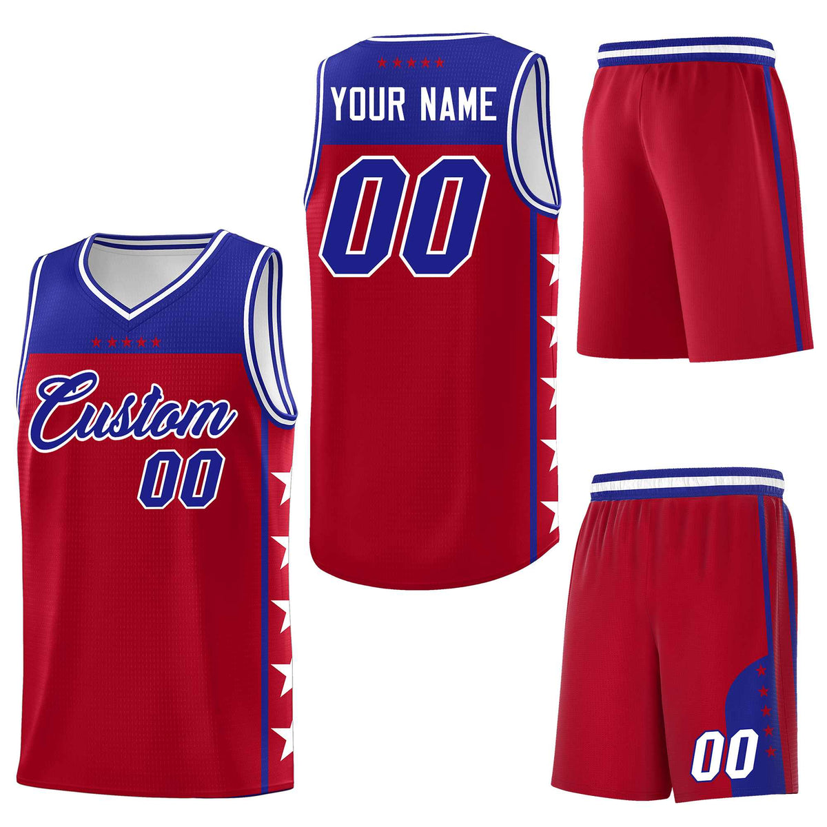 Custom Red Royal Personalized Star Pattern Sports Uniform Basketball Jersey