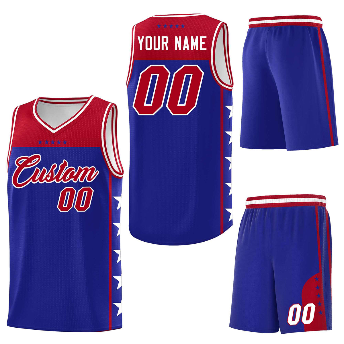Custom Royal Red Personalized Star Pattern Sports Uniform Basketball Jersey