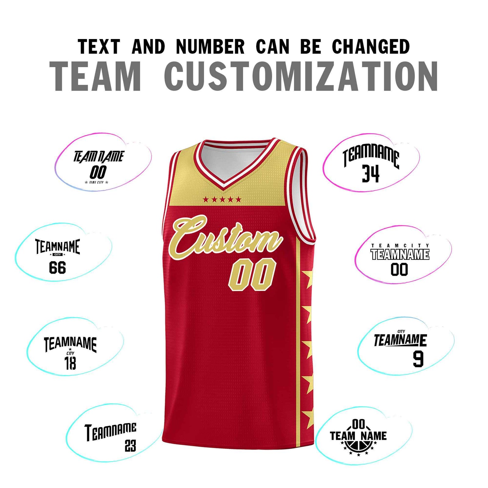 Custom Red Old Gold Color Block Sets Sports Uniform Basketball Jersey