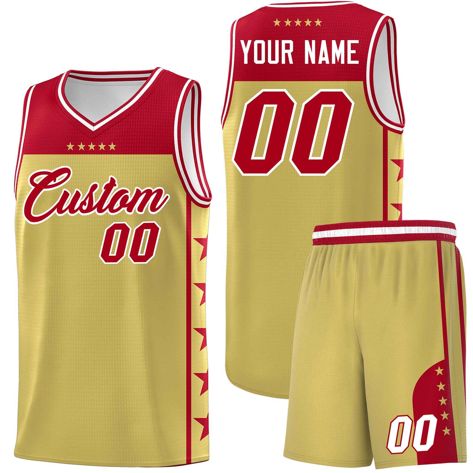 Custom Old Gold Red Color Block Sets Sports Uniform Basketball Jersey