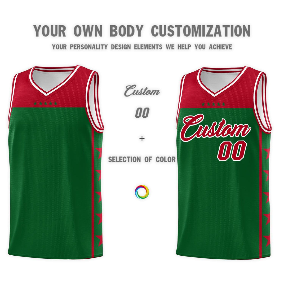 Custom Kelly Green Red Color Block Sets Sports Uniform Basketball Jersey