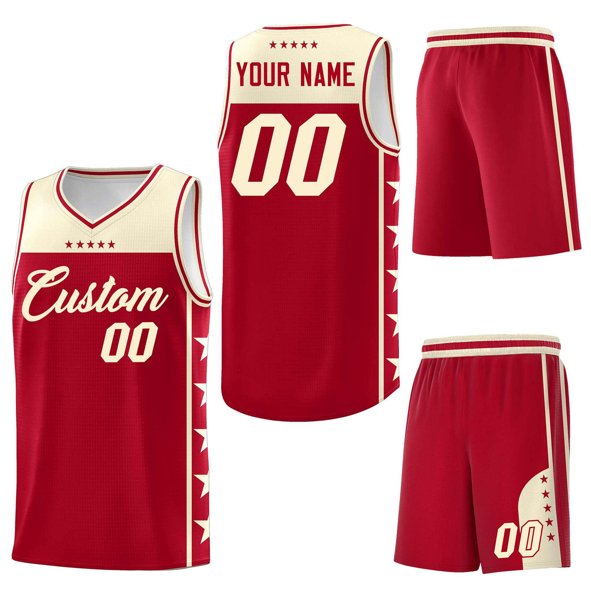 Custom Red Cream Personalized Star Pattern Sports Uniform Basketball Jersey