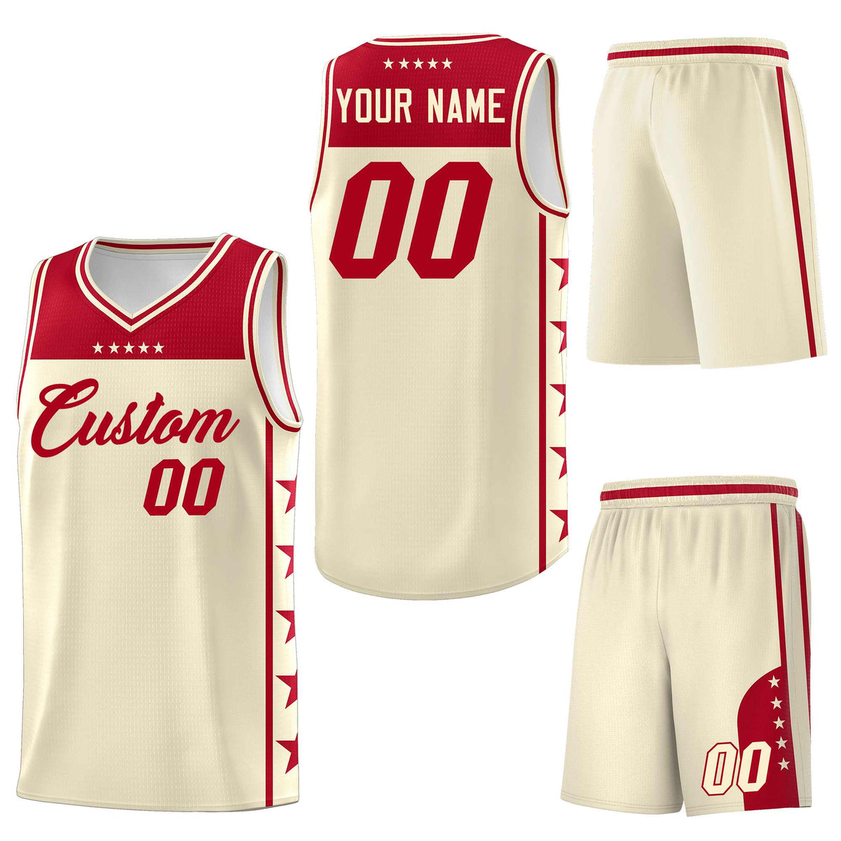 Custom Cream Red Personalized Star Pattern Sports Uniform Basketball Jersey